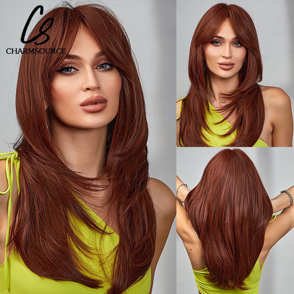 Natural Wavy Blonde Synthetic Wigs Medium Length Layered Hair with Side Bangs for Women Daily Party Cosplay Heat Resistant Fiber