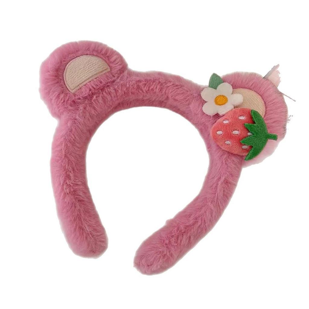 Strawberry Bear Plush Headband - Non-slip Cute Cartoon Hair Clip for Girls