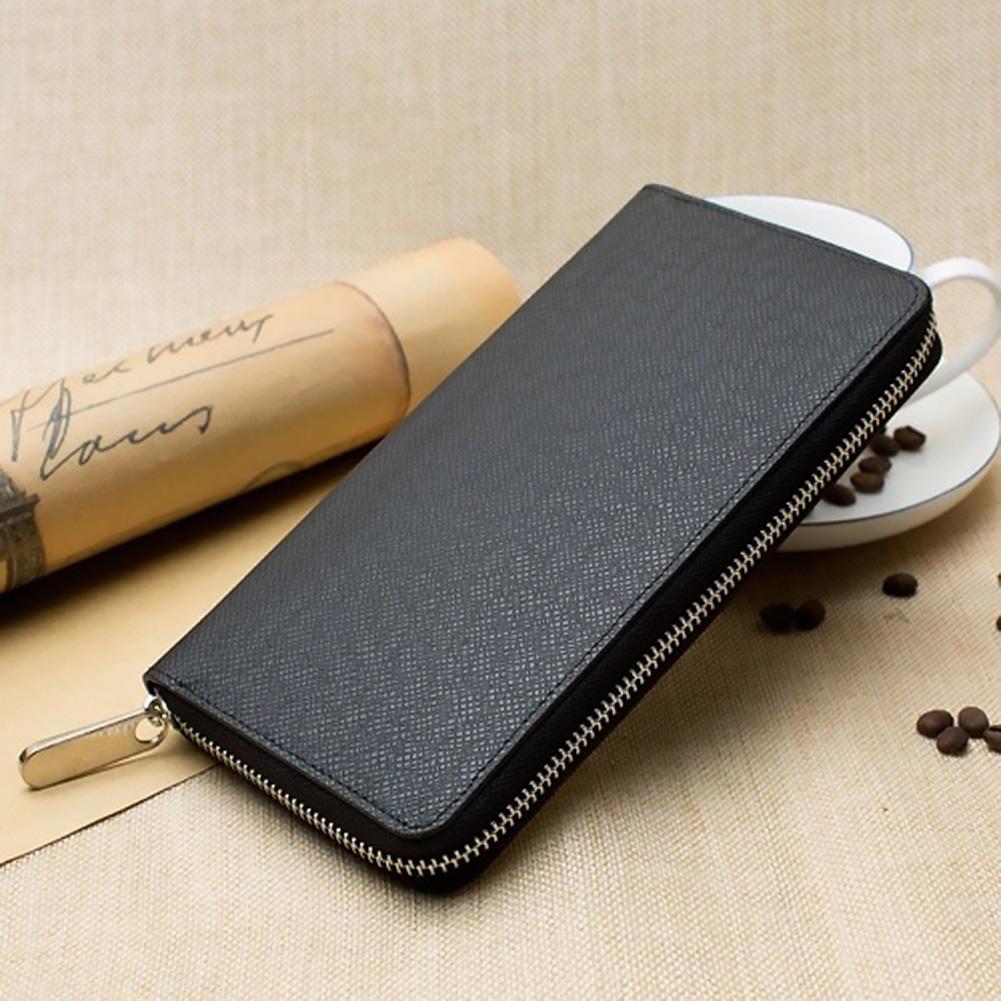 Cross Pattern Men Wallet Leather Long Wallet Purse with Zipper Closure