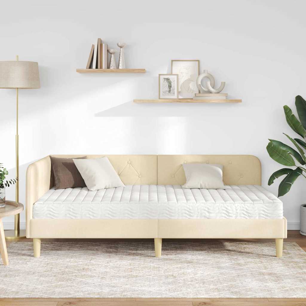 Corner Bed Frame Cream 90 X 190 Cm Fabric