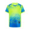 Jungen Fußball Trainingsanzug V-Ausschnitt Kurzarm Kontrastfarben Print T-Shirt Kordelzug Elastischer Bund Shorts