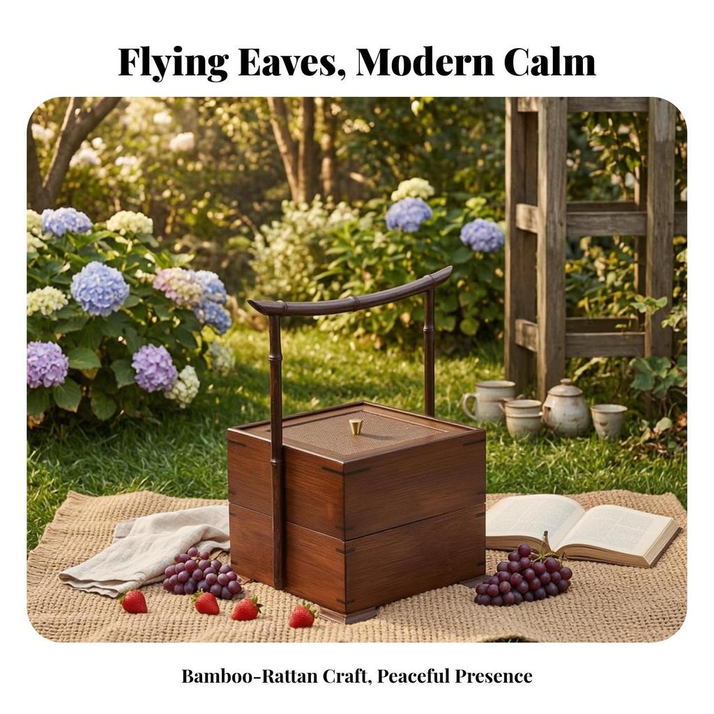 Rustic Wood Storage Box with Rattan Lid | Raised Feet for Elevated Profile,