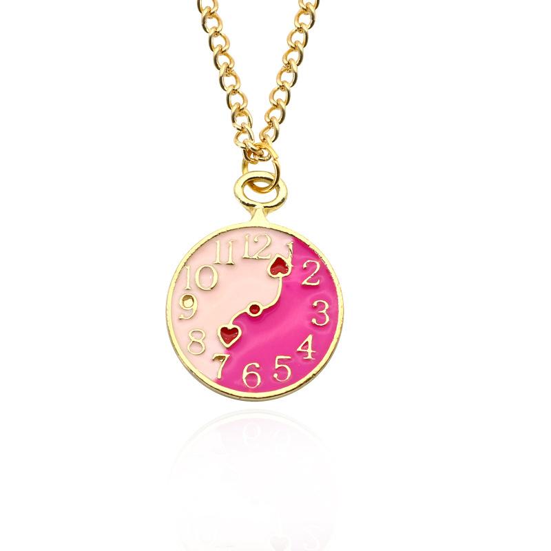 Cute Alloy Cartoon Alice Necklace Creative Colorful Clock Pendant Gifts for Female