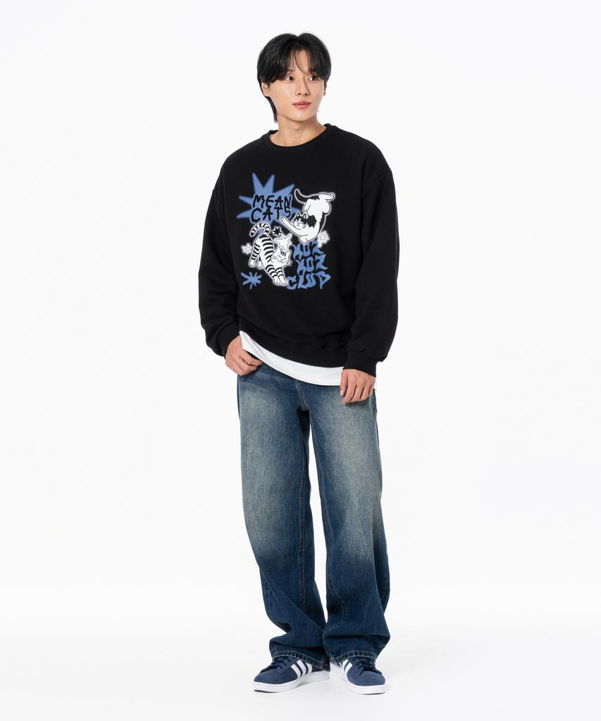 MOZMOZ Mincats Graphic Oversized Sweatshirt Black