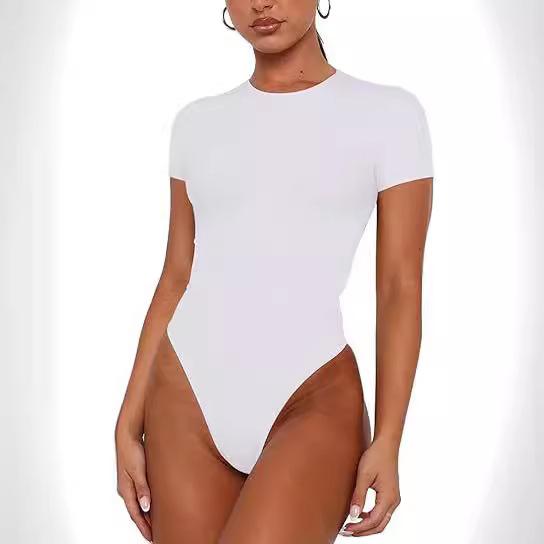 Body pro ženy s kulatým výstřihem a krátkým rukávem, body na ven, letní základní leotardy, topy, overaly, košile, body s otevřenými zády
