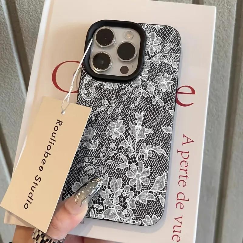 White Lace Floral Lichee leather pattern Phone Case For Redmi Note 15 14 13 12 11 10 9 8 Pro Plus 4G 5G Shockproof Cover