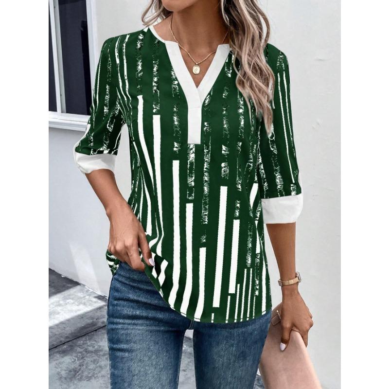 Women's Summer T-shirt Double Patchwork Color Clash Positioning Flower Shirt Short Sleeve Top