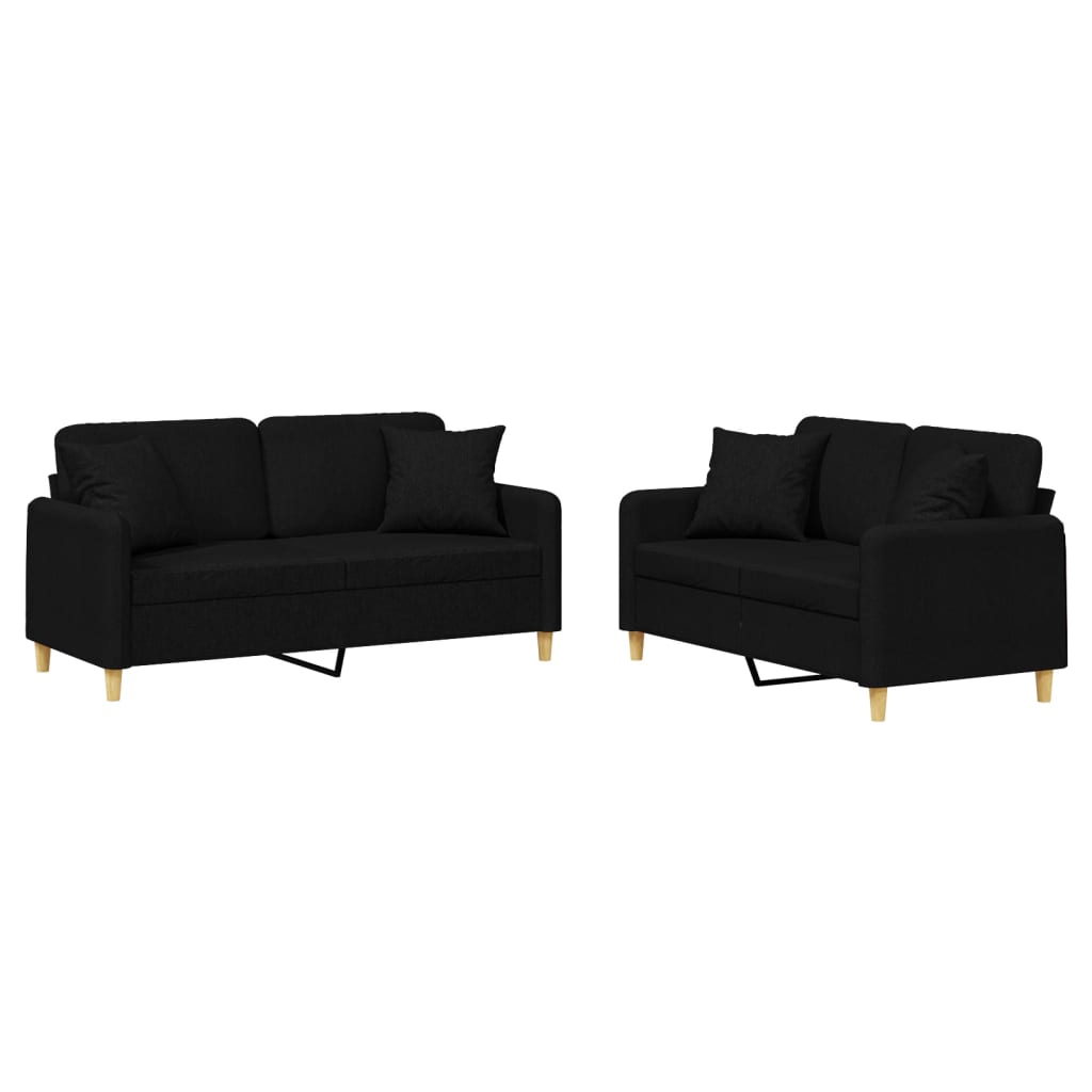 2 Piece Sofa Set with Cushions Black Fabric