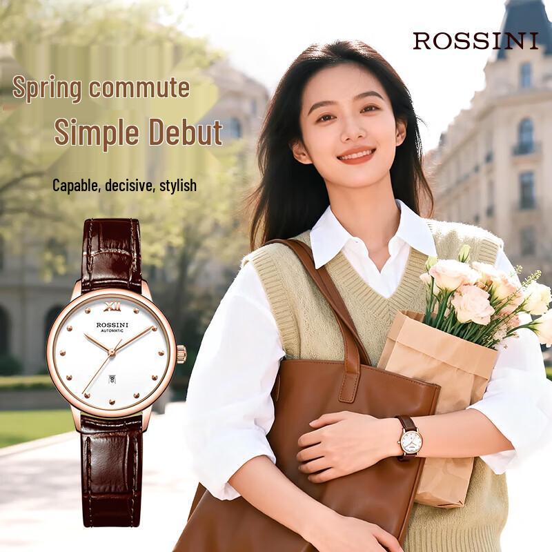 ROSSINI Women s Automatic Leather Strap Watch