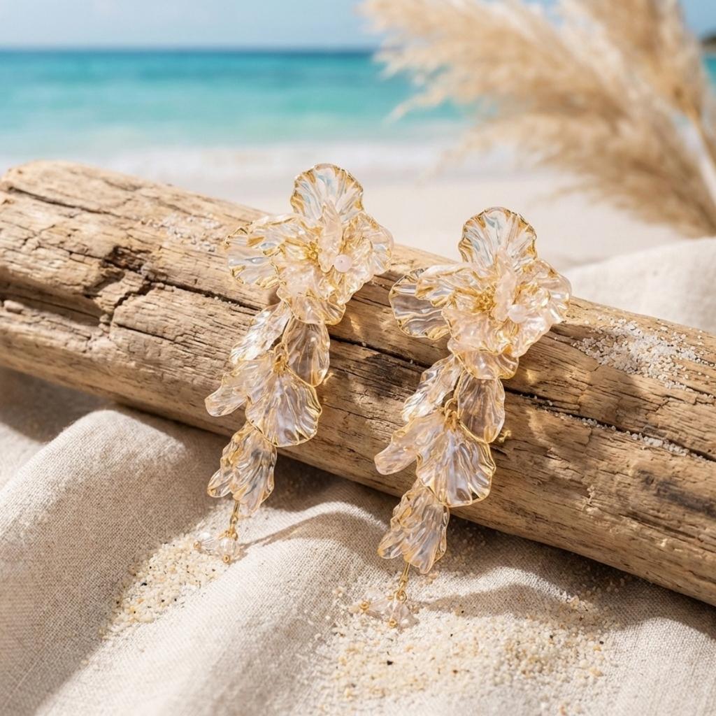 Transparent Textured Resin Flower Tassel Drop Earrings For Women Men Exquisite Trendy Floral Petal Dangle Earring Summer Jewelry