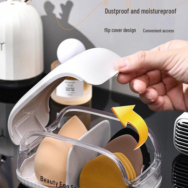 Staubdichte Make-up-Schwamm- und Kosmetik-Aufbewahrungsbox mit Klappdeckel