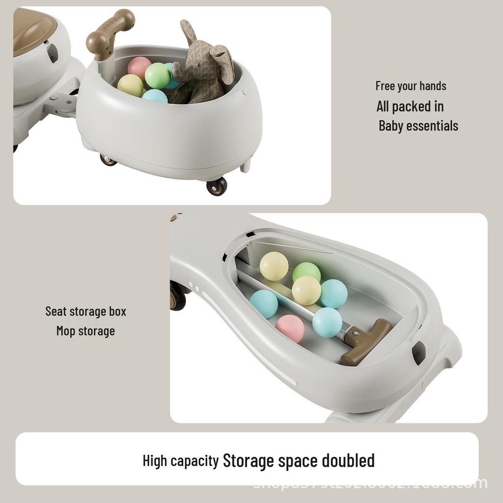 Children's Twist Car with Parent-Child Co-Riding, Suitable for Ages 1-8, Silent Wheels, Push Rod & Handle, Adult-Friendly Wiggle Car.