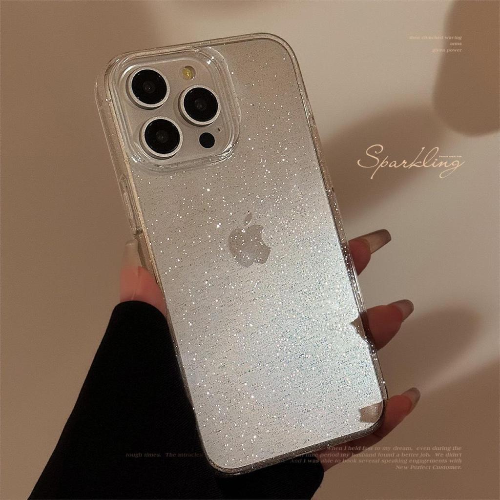 Transparent Fine Glitter iPhone 14 Pro Max Case - Suitable for iPhone 15, Soft Shell, Luxury Design