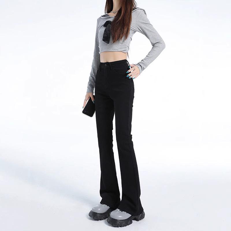 Women's Black High-Waisted Micro-Flared Jeans, 2025 Spring/Autumn Collection