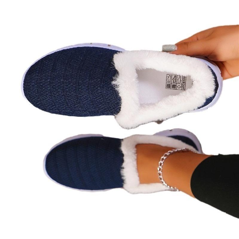 Cross-border new large-size low-top velvet cotton shoes women's foreign trade round head fly-woven wool mouth low-heeled foot shoes