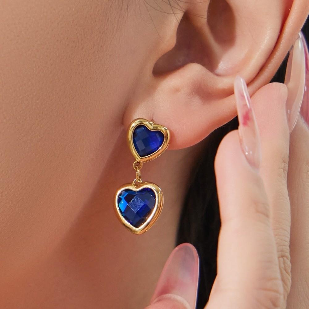 Stainless Steel Heart Glass Necklace Vintage Earrings Hand Chain Heart-shaped Jewelry Set  Party