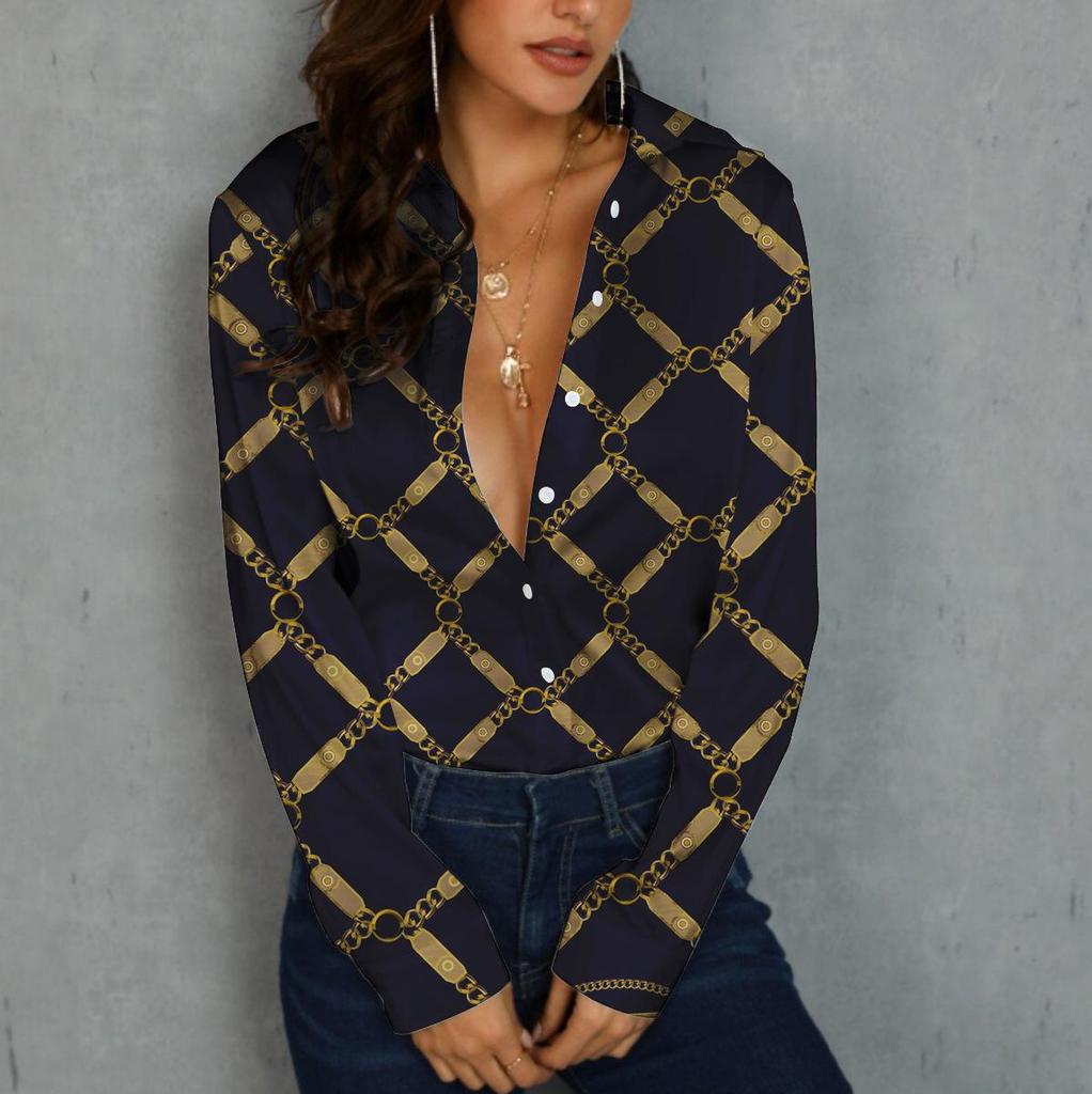 Women's Trendy Long-Sleeve Digital Print Button-Down Shirt