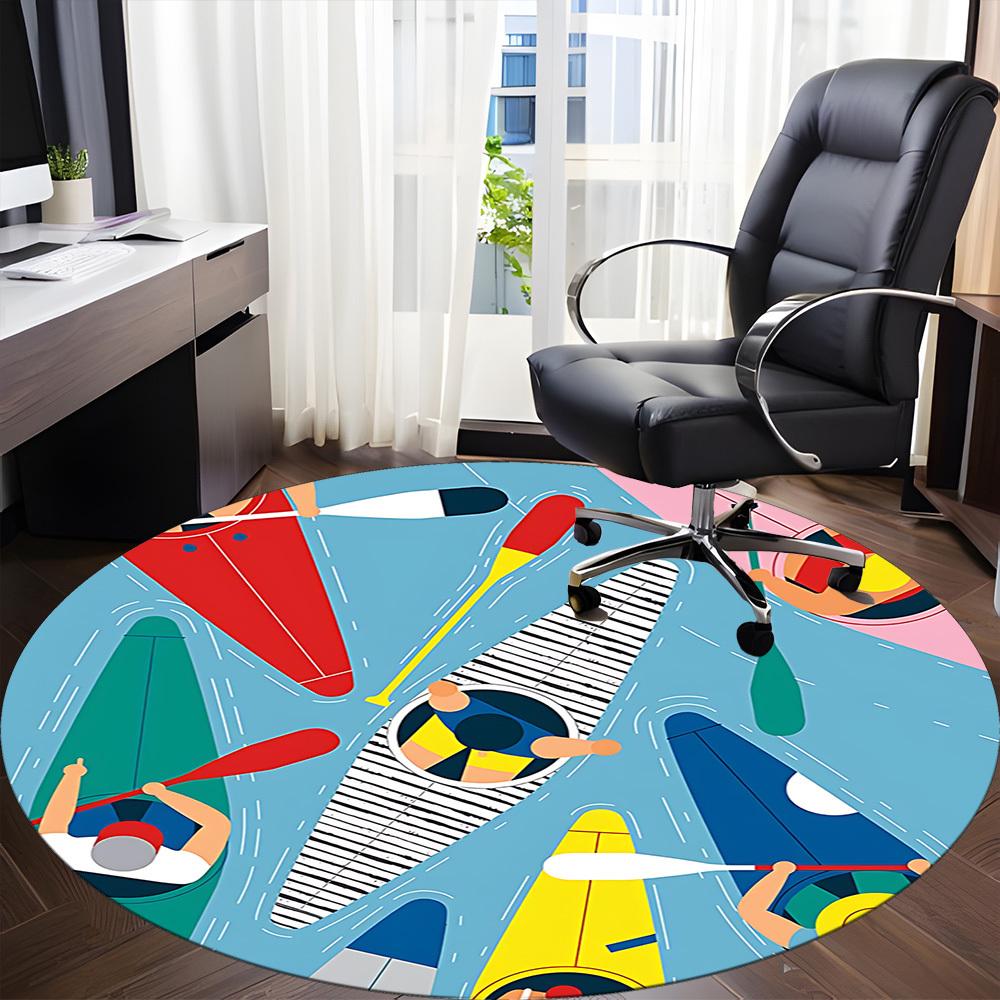 1PC Kayaking Adventure Office Round Area Rug, Indoor Mat Suitable ForOffice, Under Office Chairs Bedroom Living Room Home Decor, Room Deco,  F023