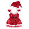 Kids Girls Christmas Costume Sequins Faux Fur Adorned High Waist Dress with Hat Set