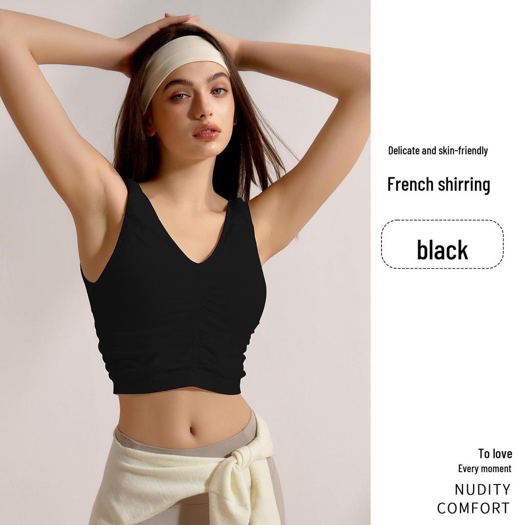 Spring/Summer Women's Ruched Racerback Yoga Vest with Chest Pad - Sexy Sleeveless Top