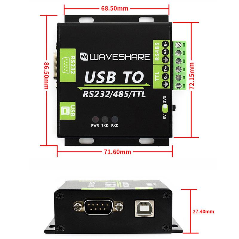 Industrial USB To RS232/RS485/TTL UART Serial Converter with Bidirectional Isolation
