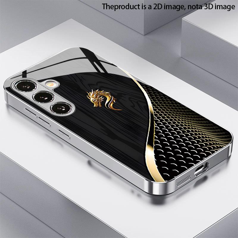 Gold Dragon Head Wood Pattern 2D Phone Case for Samsung S26 S25 S24 S23 S22 S21 S20 A56 A36 A16 - Glass Protective Cover