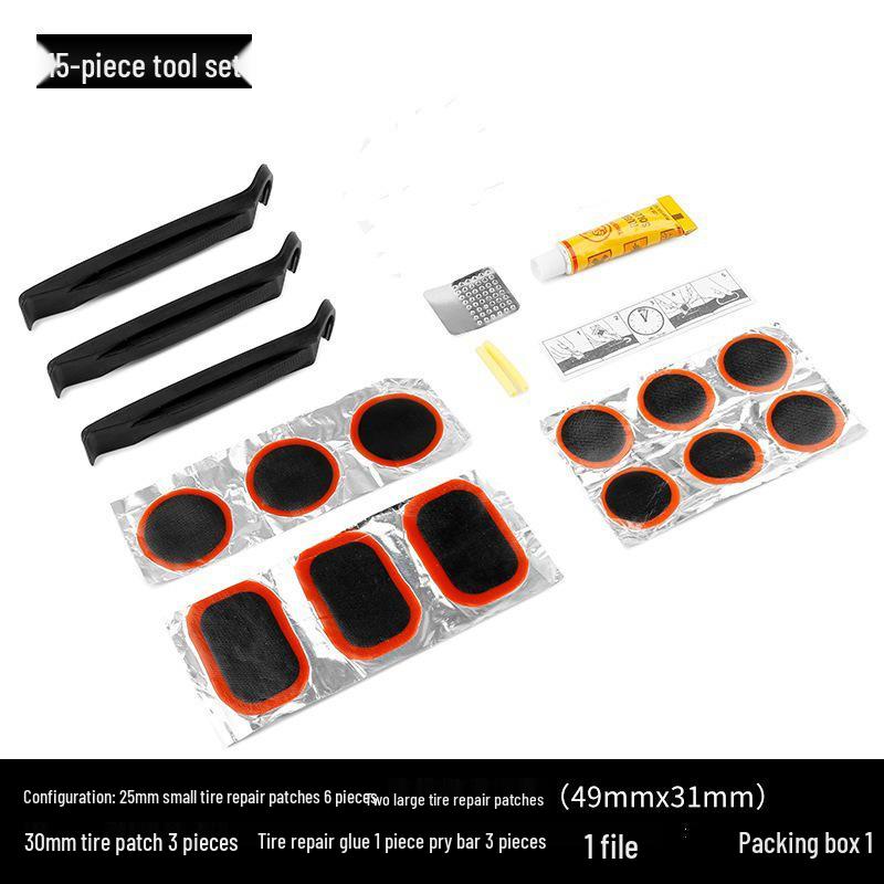 Bicycle Tire Repair Kit with Cold Patch, Glue, and Lever Tools