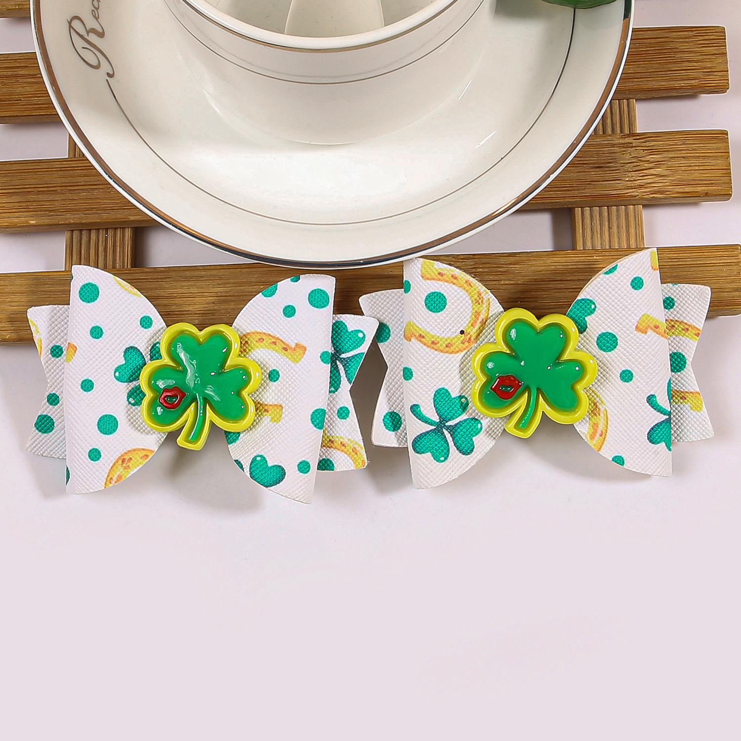 

2/10pcs Print Hair Bows for Girls ST patrick s Day Clover Bows Hair Clips Barrettes for Kids Children Party Hair Accessories
