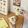 Cartoon Boy and Girl Couple Ceramic Mug Souvenir High Footed Cup To Give Birthday Gift To Friends Best Friend Sisters