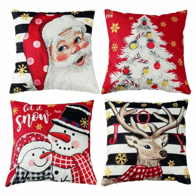 Christmas Linen Pillowcase: Home Sofa Decor & Car Lumbar Support Cushion Cover