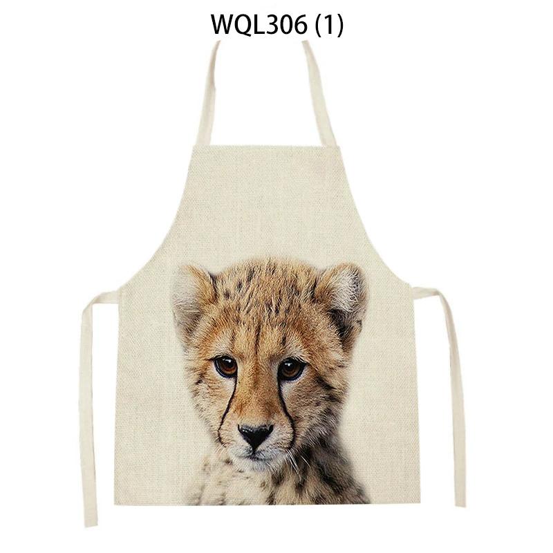Cartoon Rabbit Deer Bear Print Kitchen Apron Women Men Sleeveless Linen Cooking Apron Home Cleaning Pinafore Baking Accessories