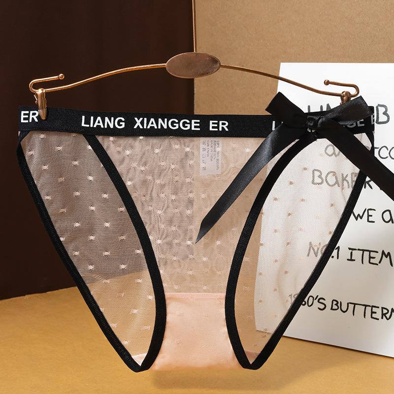Ladies Summer New Style Pure Desire Lace Mesh Bow Pure Cotton Crotch Low Waist Triangle Briefs