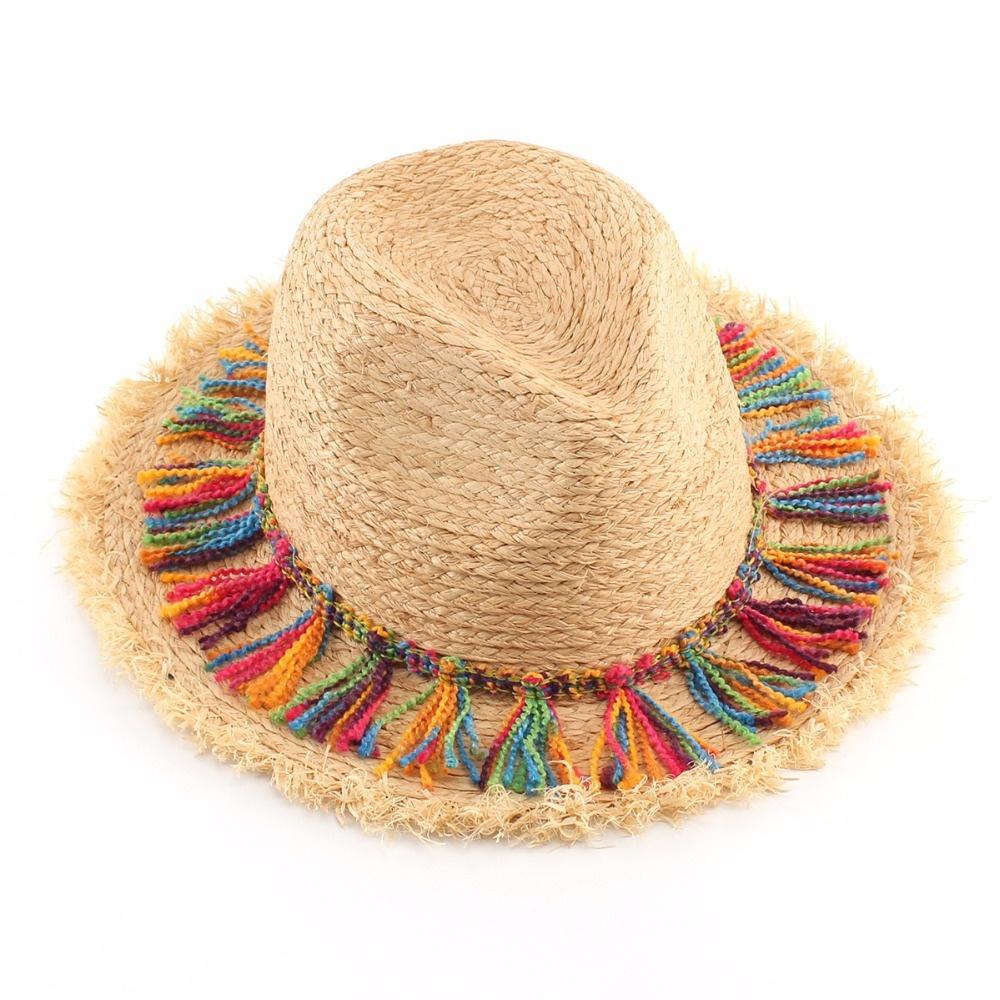 Chapeaux de plage pour femme Tassel de couleur Été Paille Extérieur Chapeaux de soleil pour femme Chapeau Chapeau d'été