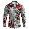 2026 New Men's Shirt with Black Background and Red Rose Print, Slim Fit and No Iron Business Casual Shirt, Versatile Top