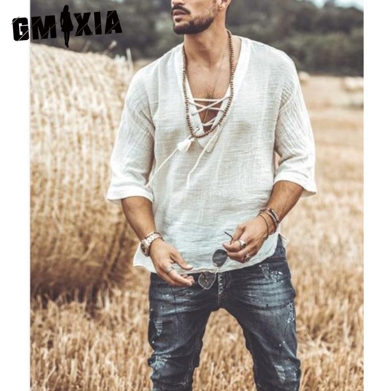 GMXIA Bawełniana koszulka z krótkim rękawem męska modna luźna koszula z krótkim rękawem z nadrukiem współczująca koszula