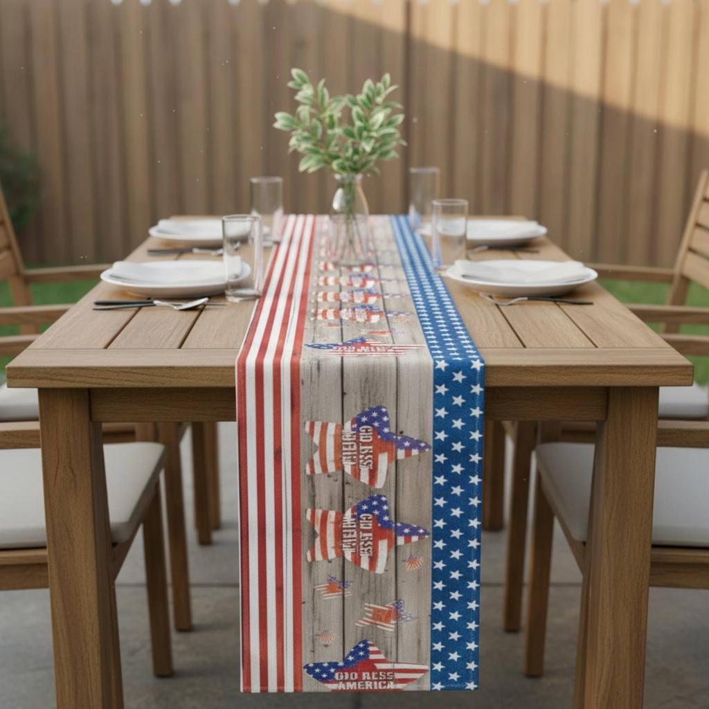 Patriotic Flag Table Runner Printed Pattern Red White and Blue Table Decor Holiday Supply Easy to Clean House Decoration