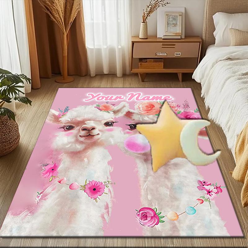 1PC Custom Name Llama Party Celebration Theme Floor Mat Ideal for Living Room, Game Rooms, Office, Bedroom, Floor Mat Playful Design