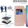 For iPhone 15 Plus Built-in Lens Film Phone Case RFID Blocking Card Slots Leather Cover Compatible with MagSafe