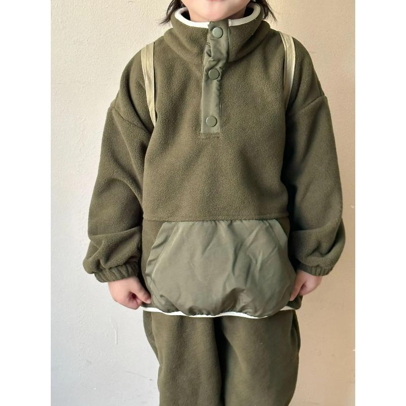 Winter Children Polar Fleece Sweatshirt Set Boys Girls Plus Velvet Thick Warm Suit Kids Casual Sports Outfits