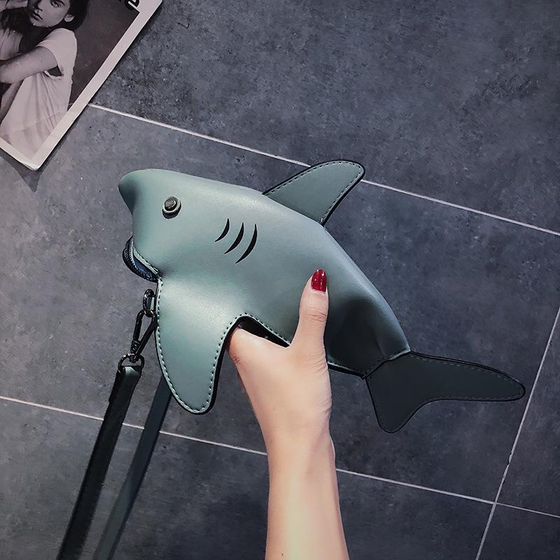 Personalized bag creative new 2025 fashion simple cartoon cute animal shark shape shoulder messenger bag