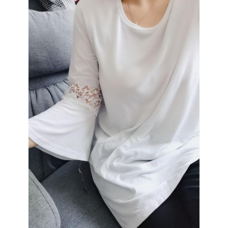 

Рубашка свободного кроя с вырезами и вязаным крючком узором для полных девушек White XL