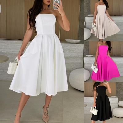 Summer New Sexy Wrap Chest Dresses Solid Colour High Waist Big Swing Dresses