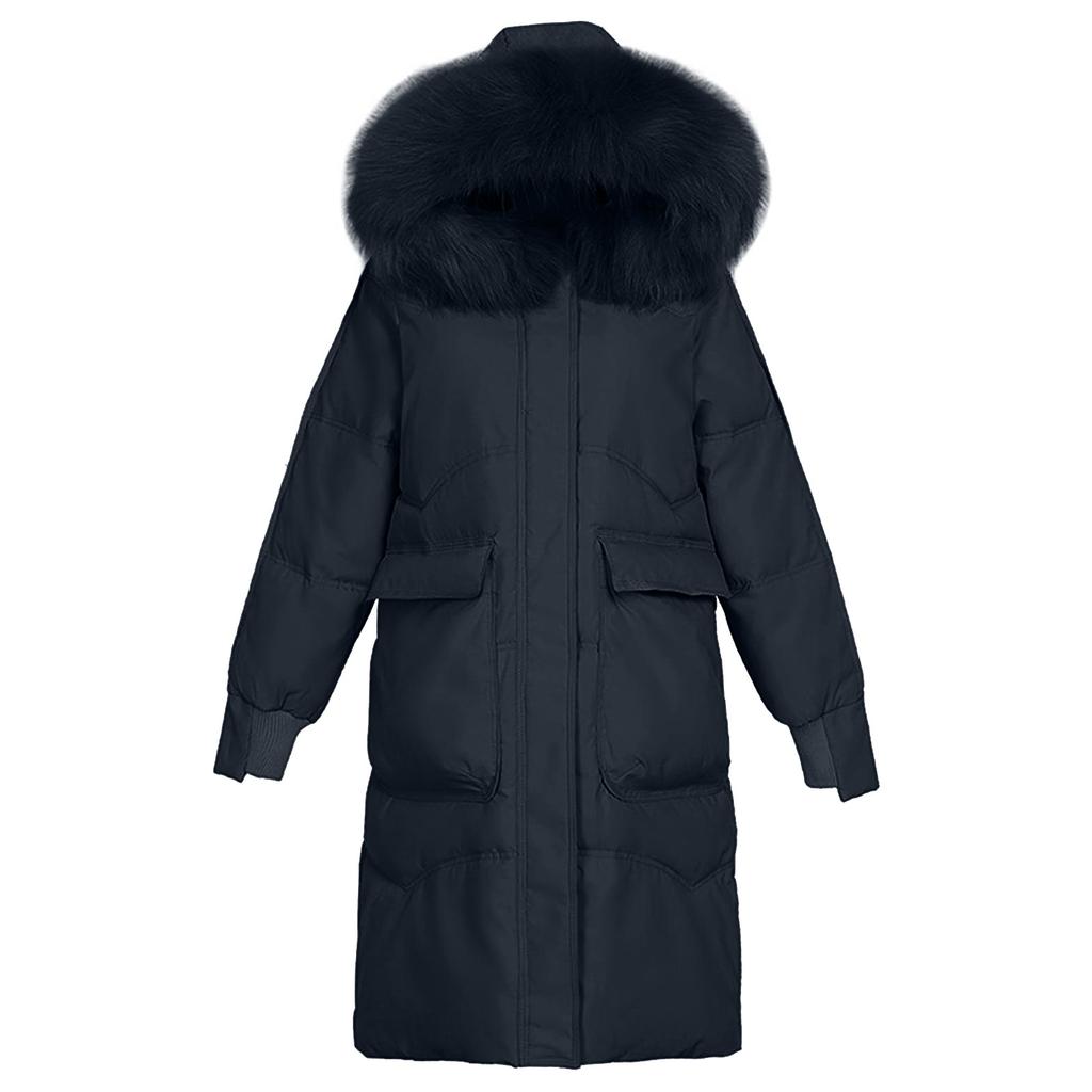 Women's Fashion Long Padded Jacket Coat With Big  Collar And Thick Down Padded Jacket