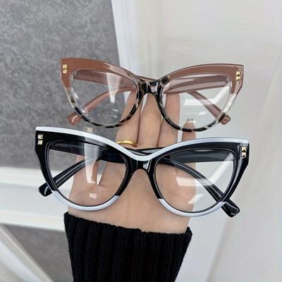1Pc Classic Cat Eye Frame Unisex Vintage Elegant Clear Glasses Pc Frame Full Rim Metal Hinges Women Men Fashion Accessories