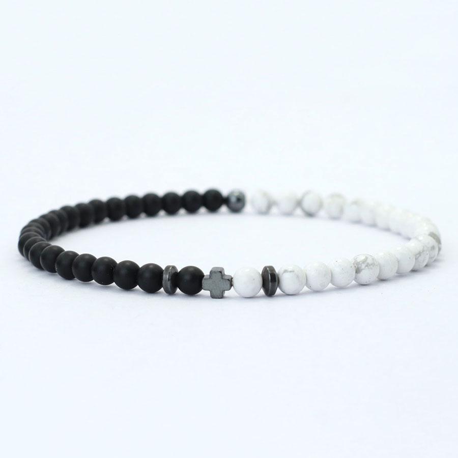 

New 4mm Beads Bracelet Men Hematite Stone Cross Braslet Locomotive Cycling Accessories Hombre Gifts For Husband Gemstone Braclet