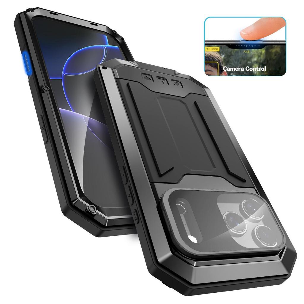 Invisible Stand Metal Tri-Proof Phone Case for iPhone 17/16Pro, Sliding Window Drop-Proof Protective Cover.