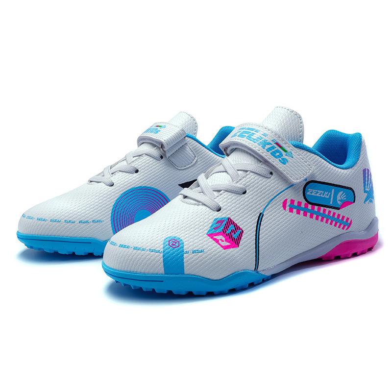 New Velcro Children's Football Shoes Boys and Girls Primary School Students Broken Nail Sneakers Artificial Grass Game Training Shoes
