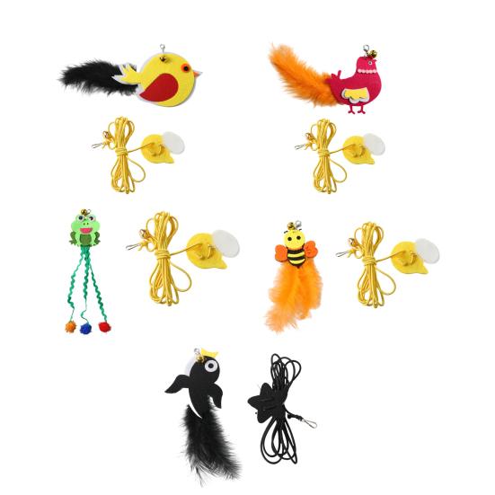 Swinging Interactive Cat Toy Elastic Rope Cat Teaser Self-play Cat Toy with Feathers Bell for Indoor Cats Solo Play And Hunting Instinct