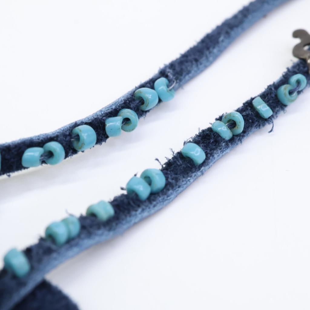 45R 71290134 Leather Pansy Beads/Leather Cord Necklace Indigo blueUsed