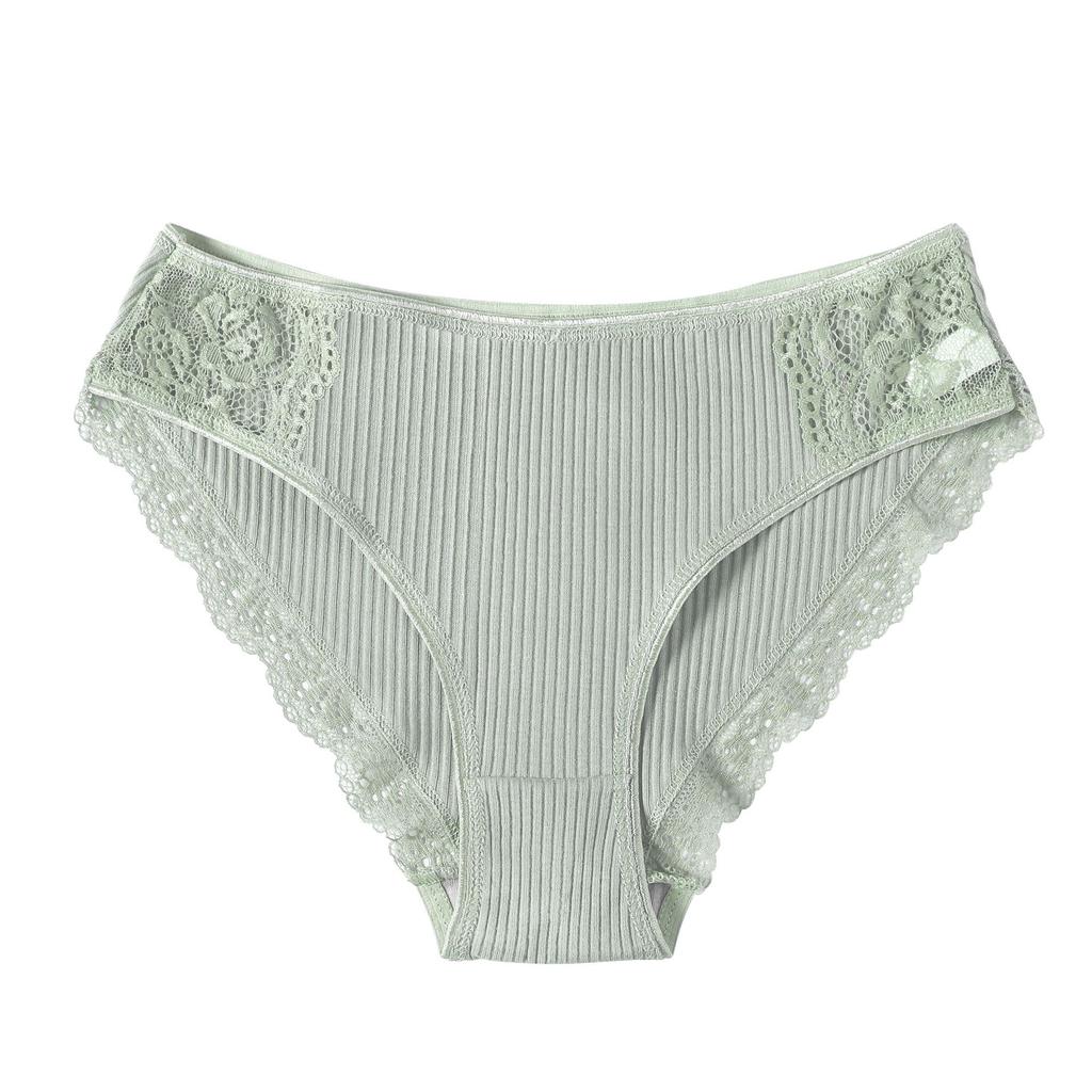 Einfarbige Damenunterwäsche aus Baumwolle mit Spitzenkanten und mittlerer Taille, dreieckige Hose, sexy Slips, Damenhöschen